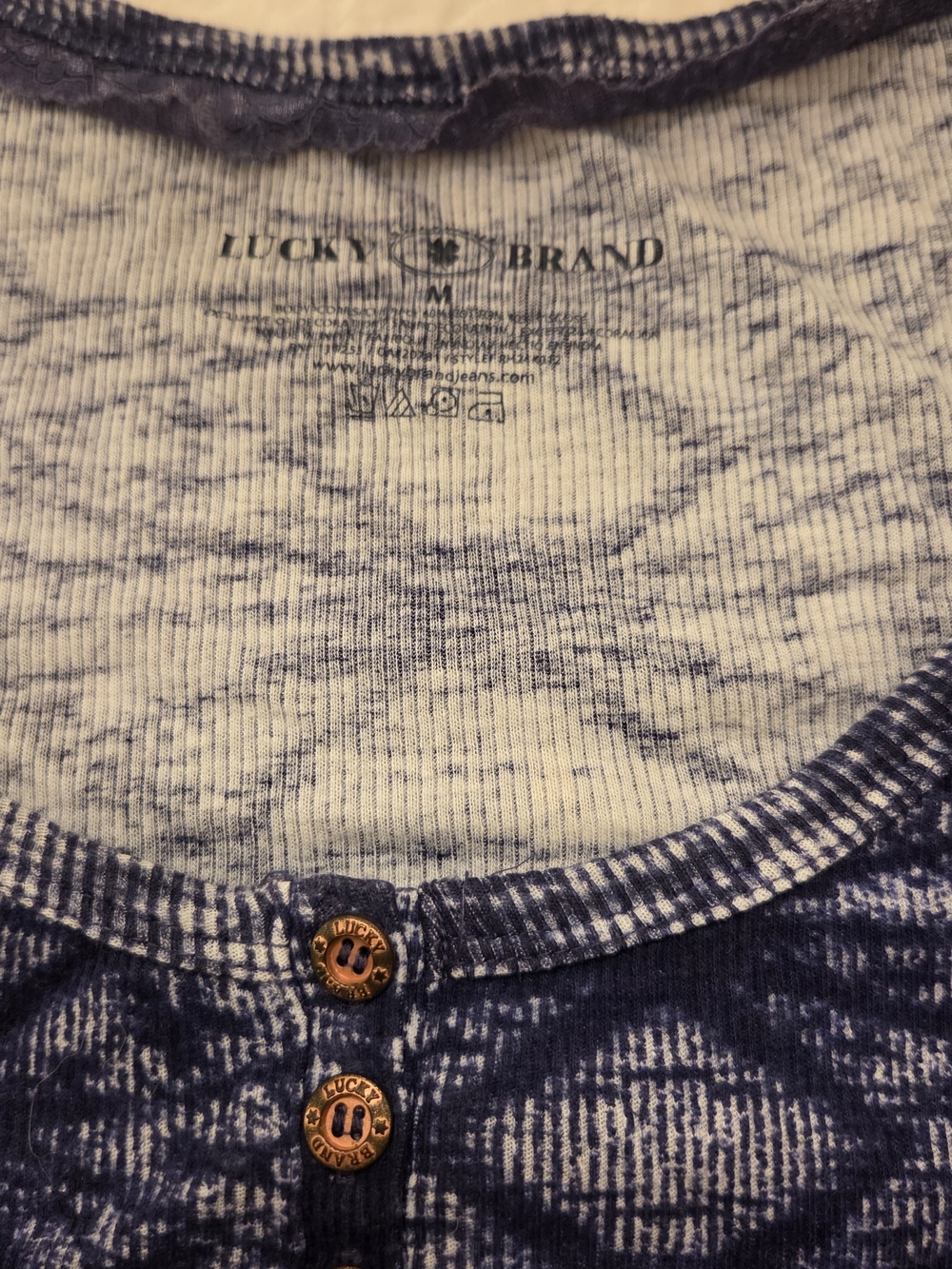 Lucky Brand Navy Tie-Dye Henley Scoop Neck Short Sleeve Top Size M - Picture 8 of 12